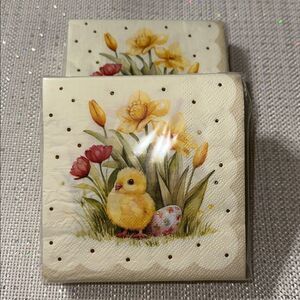 OCS Easter Beige Yellow Gold Pink Cheerful Chick Floral Square Napkins 40 pk x 2